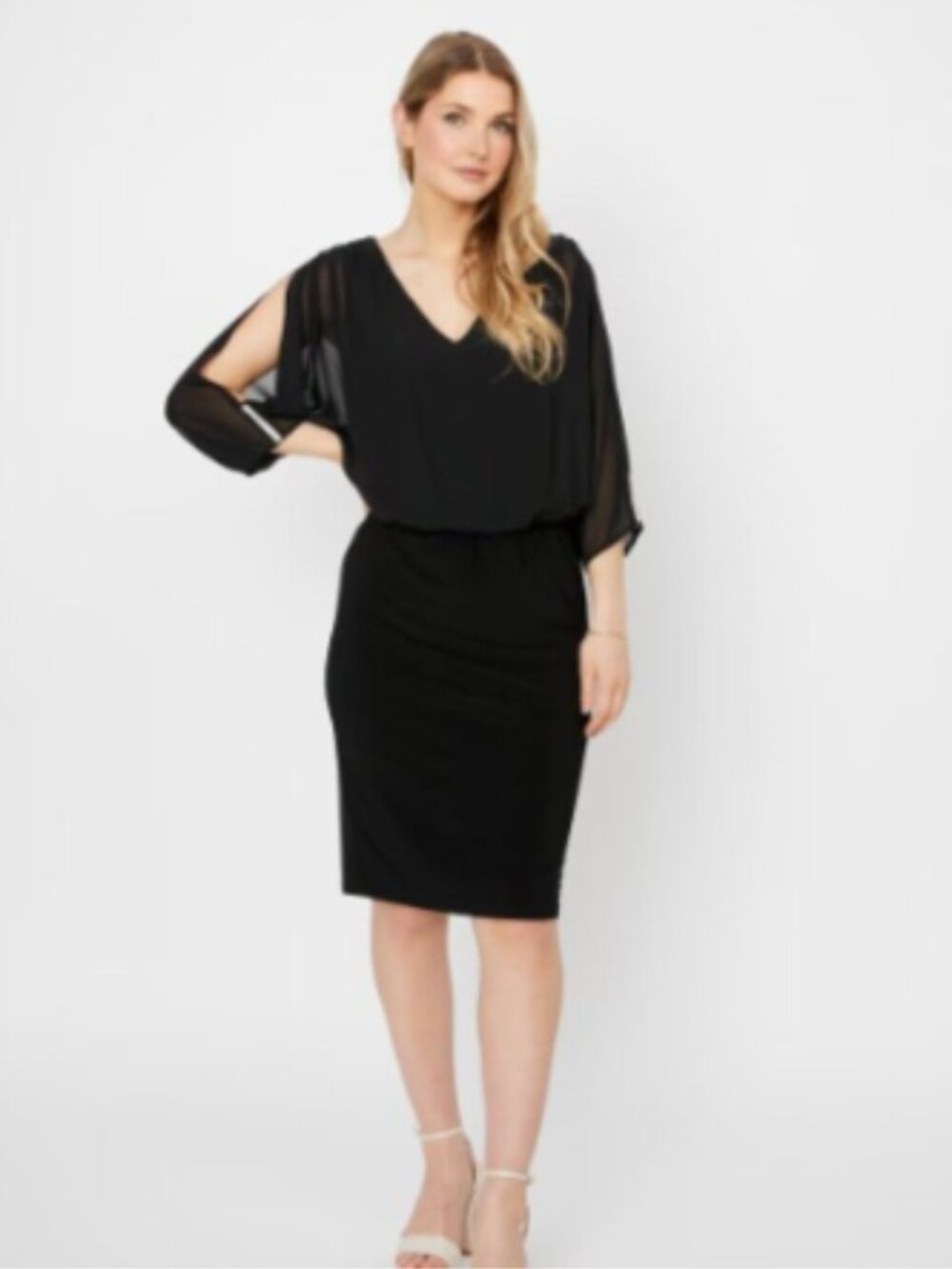 NWT! Joseph Ribkoff Black Knee-length Shift Dress With V-neck Sleeves Size 12
